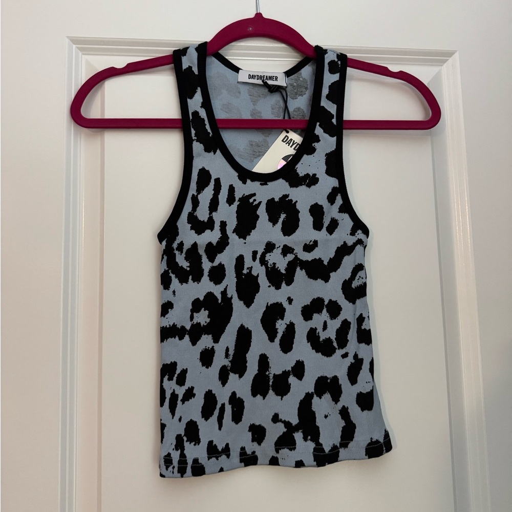 NWT Daydreamer Cheetah Ribbed Tank in Powder Blue Size Small